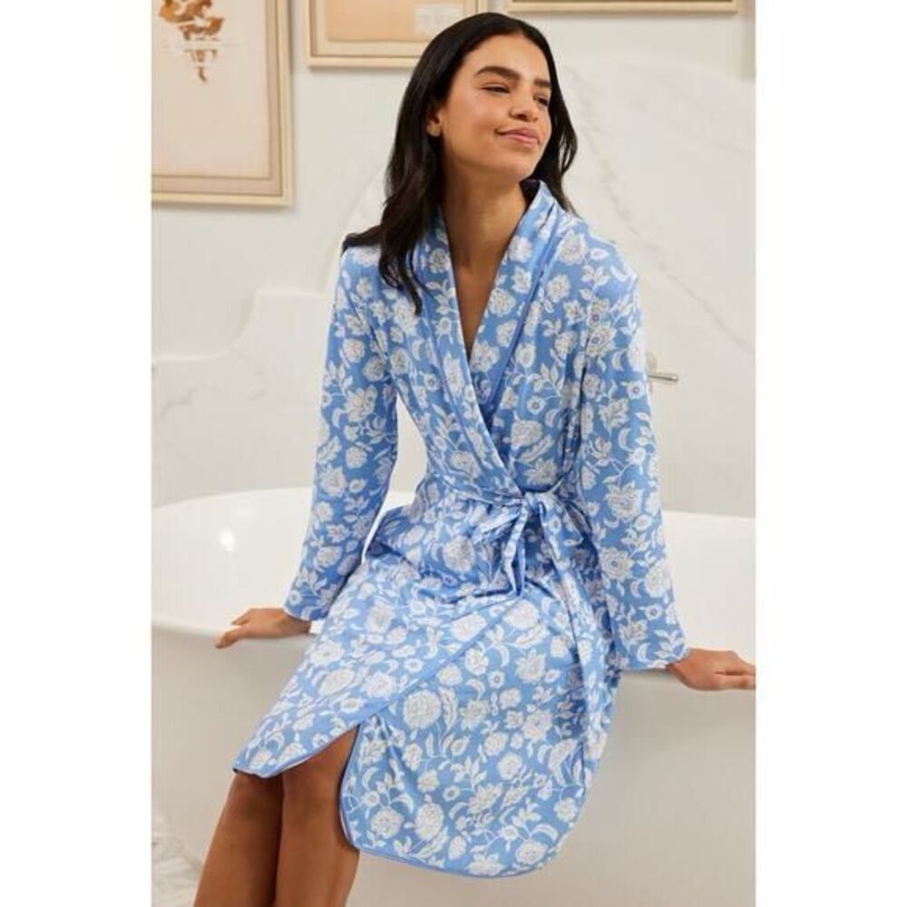 NWOT Lake Pajamas Baltic Bouquet Robe XXL Blue Floral 100% Cotton